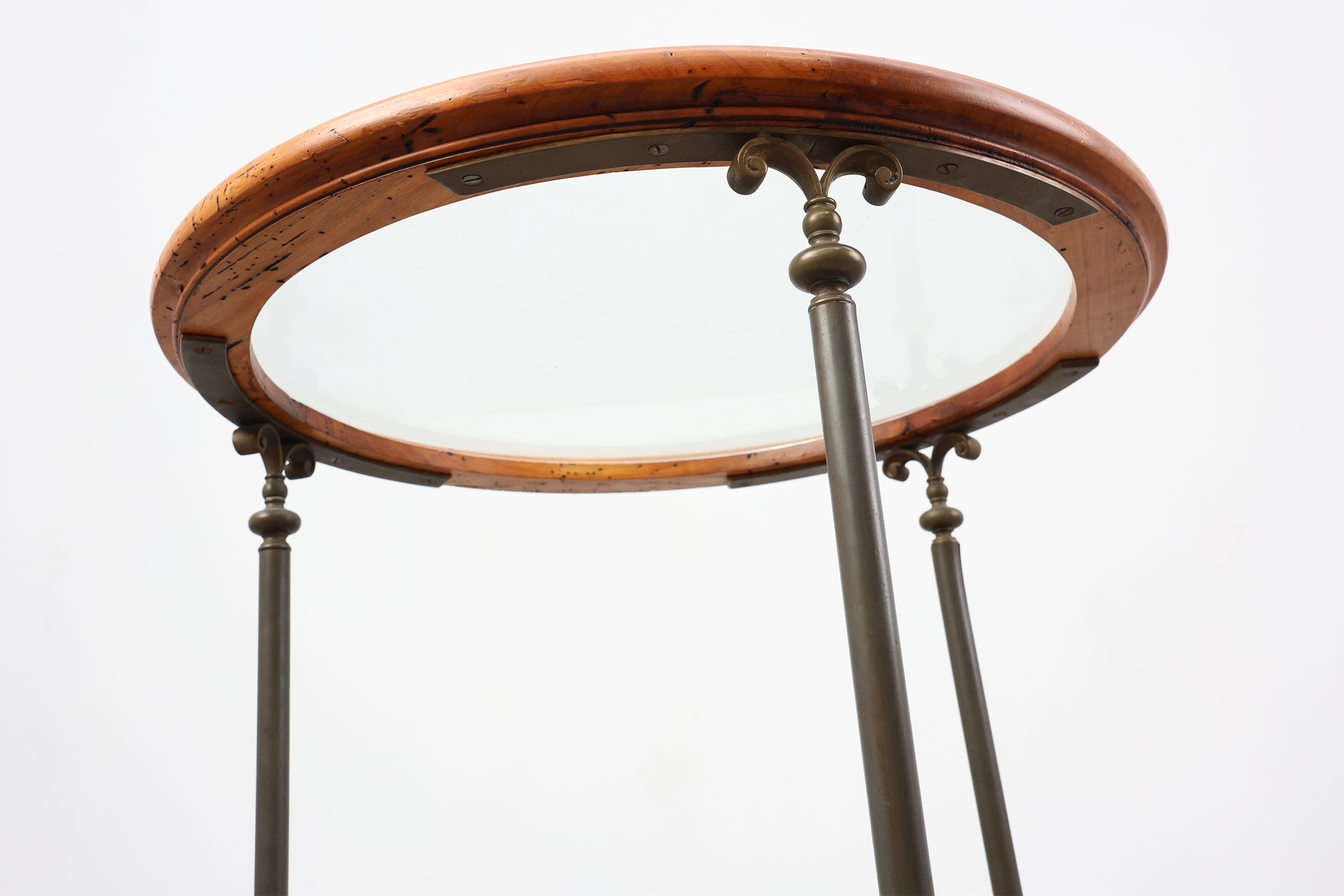 Rustic Copper and Walnut Serving Trolley with Glass Top, France ca. 1900thumbnail